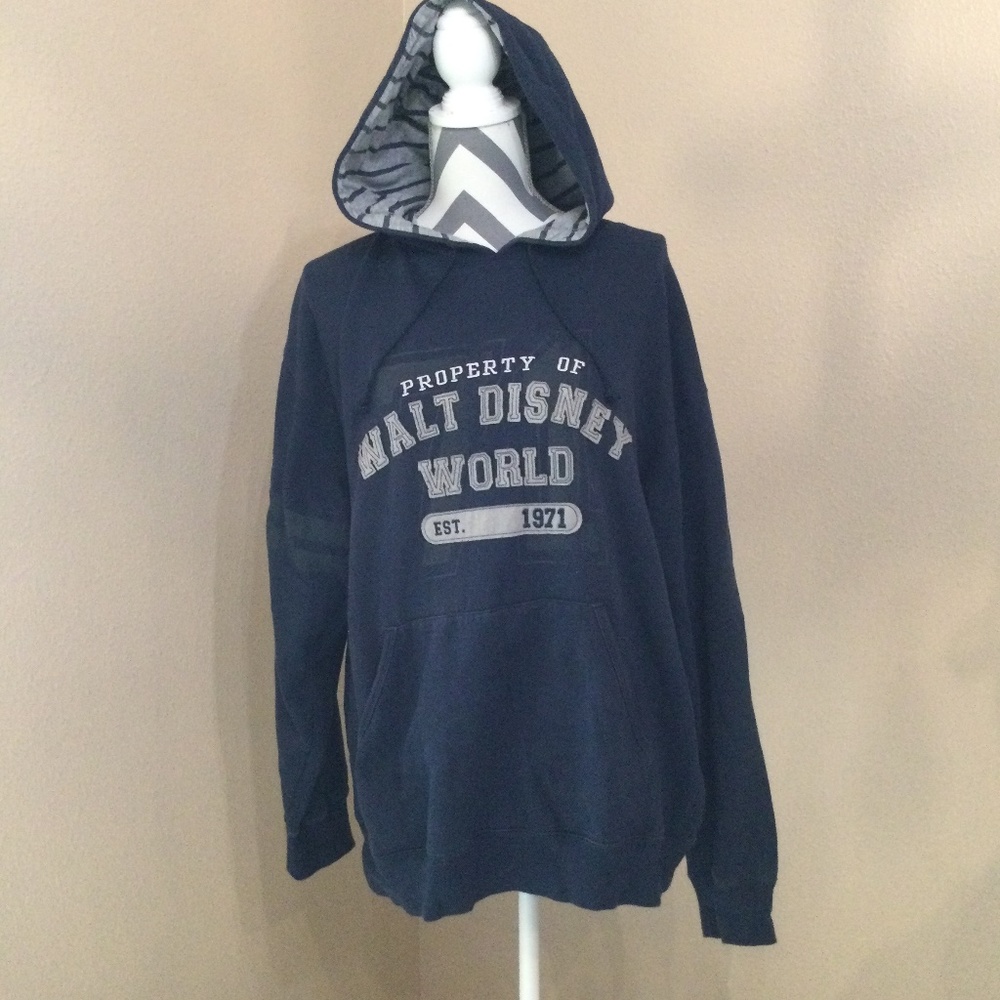 Walt Disney World Navy Blue Gray Pullover Hoodie - Size Medium - Excellent